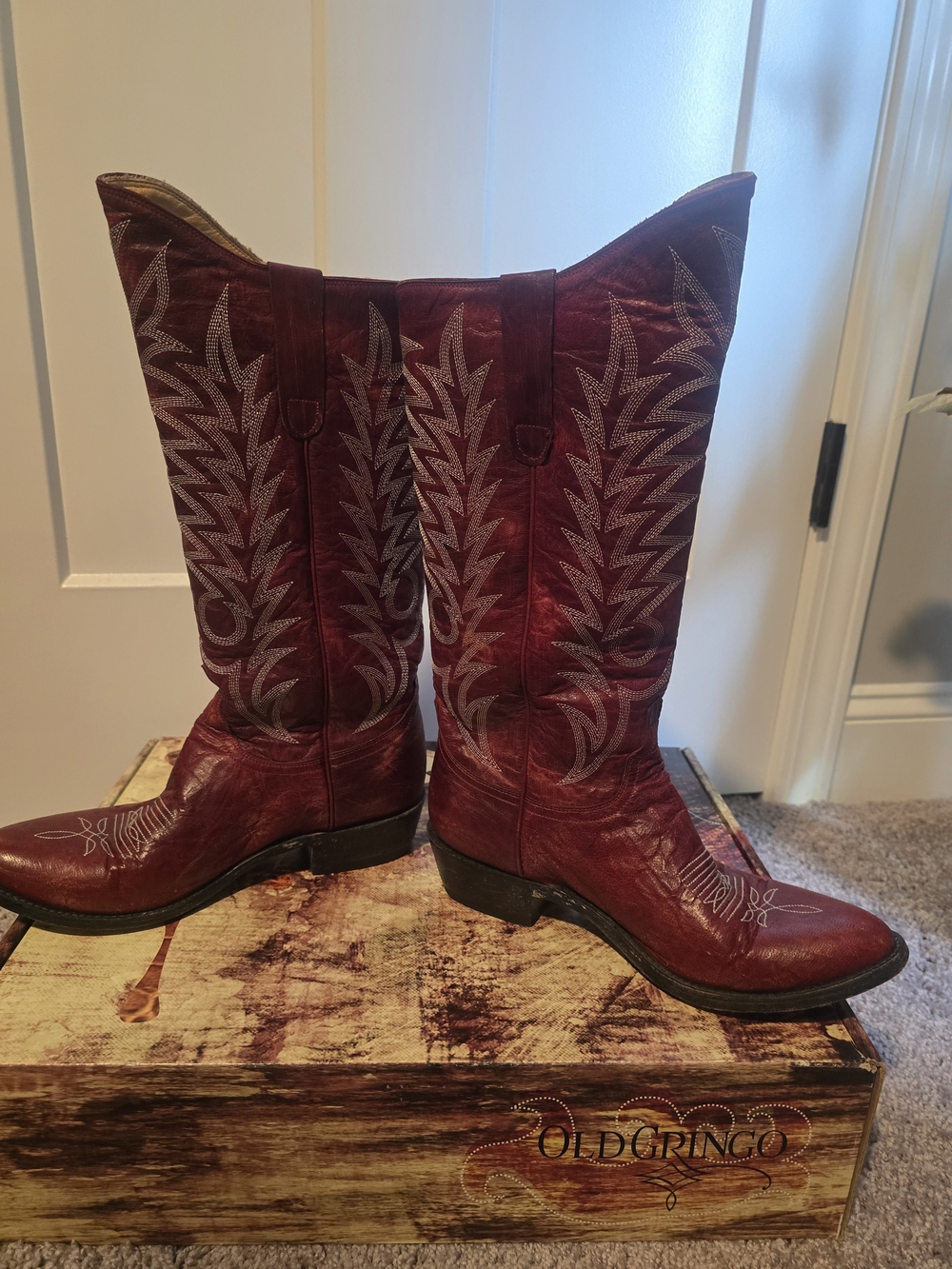 Old Gringo Burgundy Western Boots with Silver Stitching